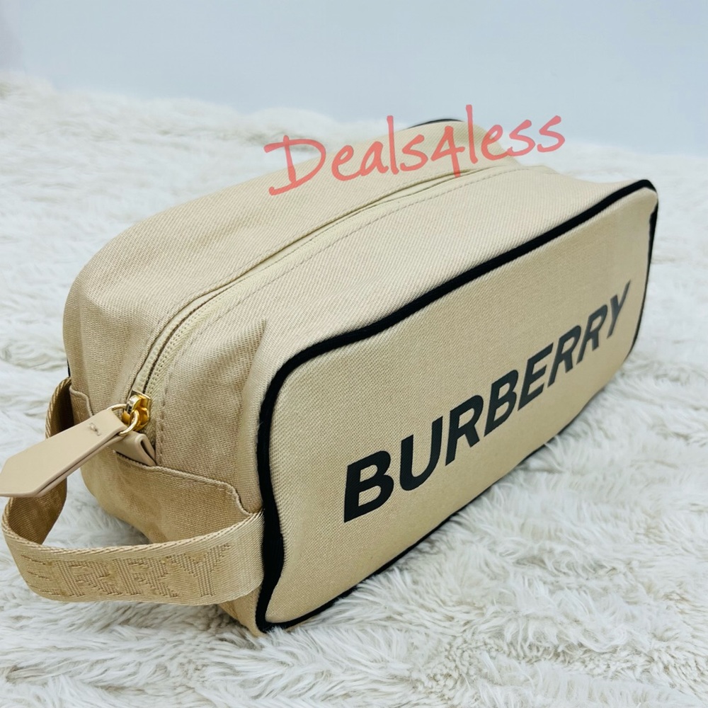 Burberry Bag Pouch Case Cosmetics Toiletry Travel Logo Handle Zippered New - Picture 2 of 12